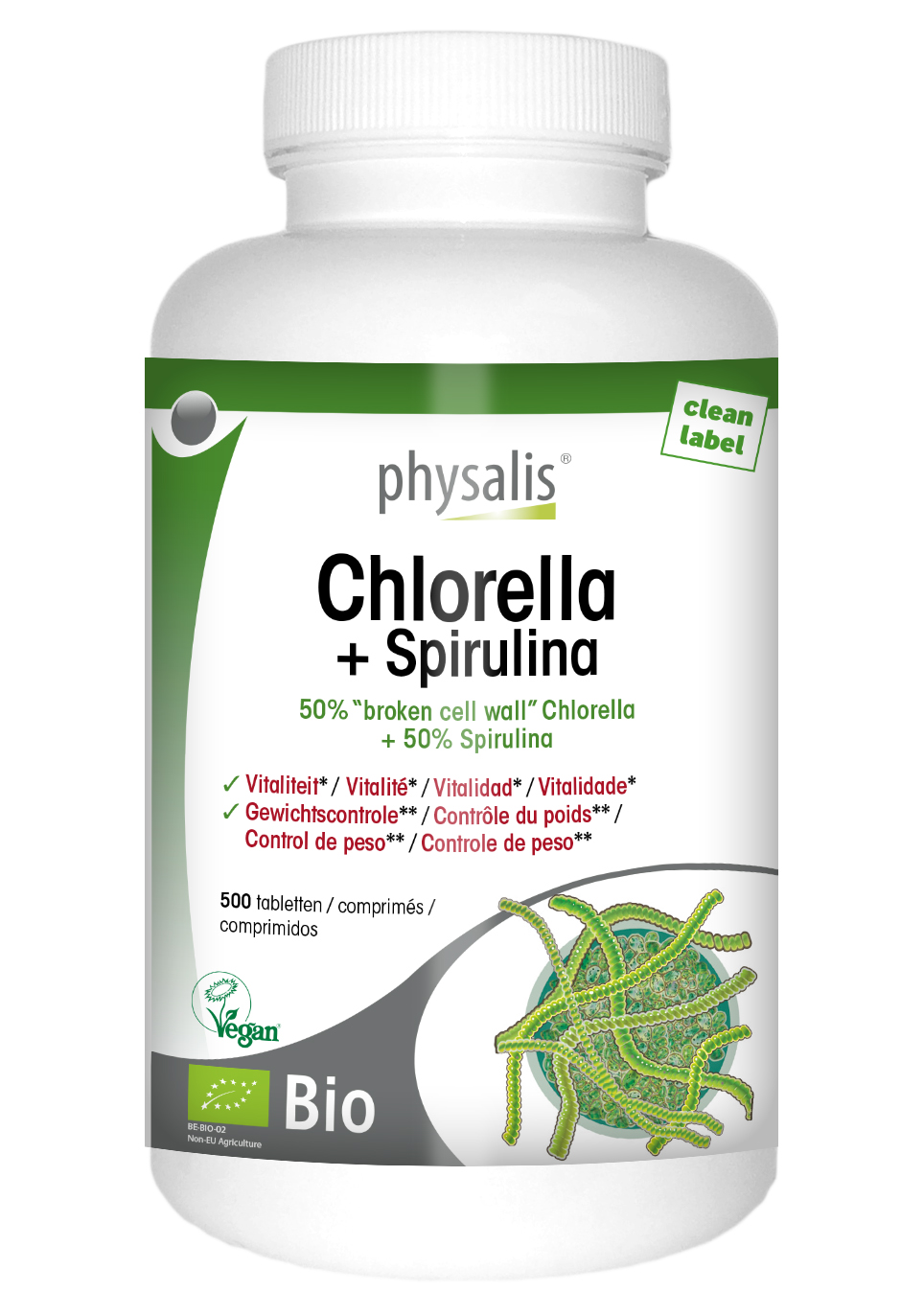 Immuniteit Begraafplaats room Chlorella + Spirulina - 500 tabs | Keypharm Natuurlijke voedingssupplementen